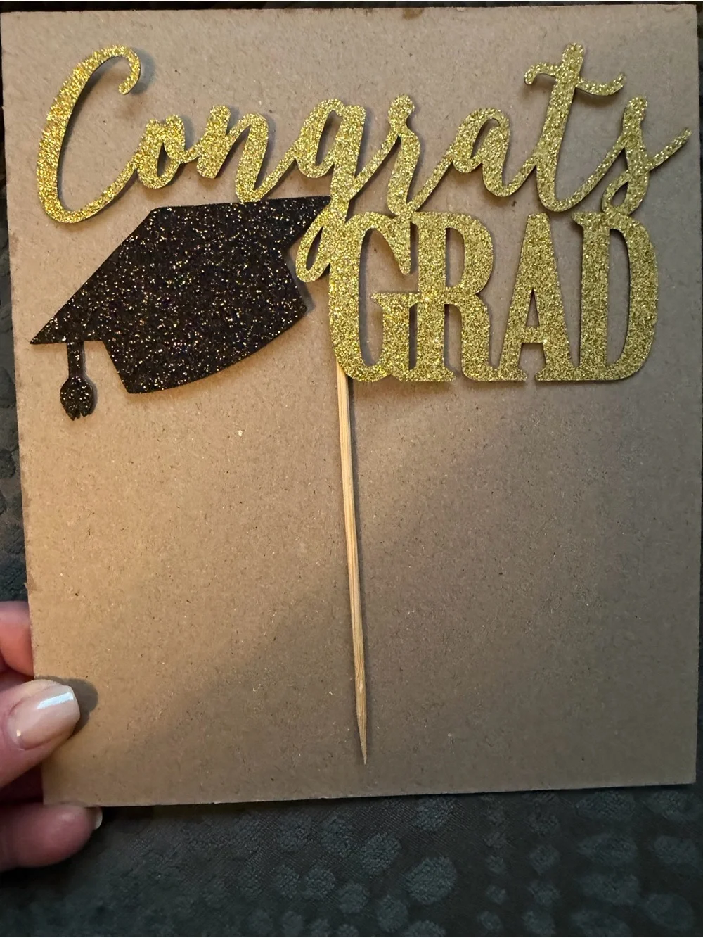 Congrats Grad Cake Topper, Graduation Party (Black/Gold 6.6inch)